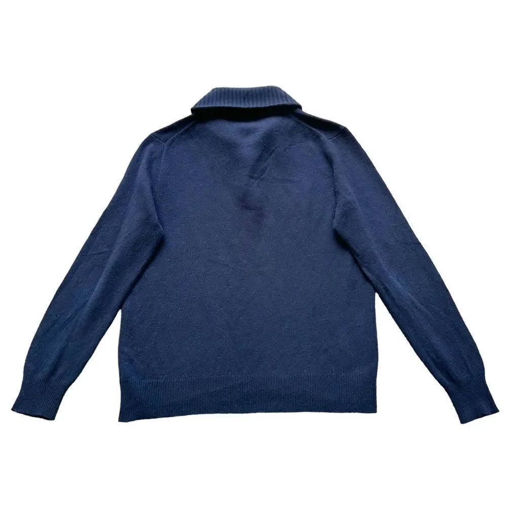 🔃J. Crew Men’s Blue Lambswool Shawl Collar Front Button Pullover Sweater